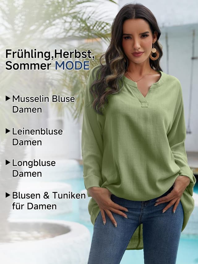 Detalle 2 de Tincini Leinenbluse Damen V-Ausschnitt