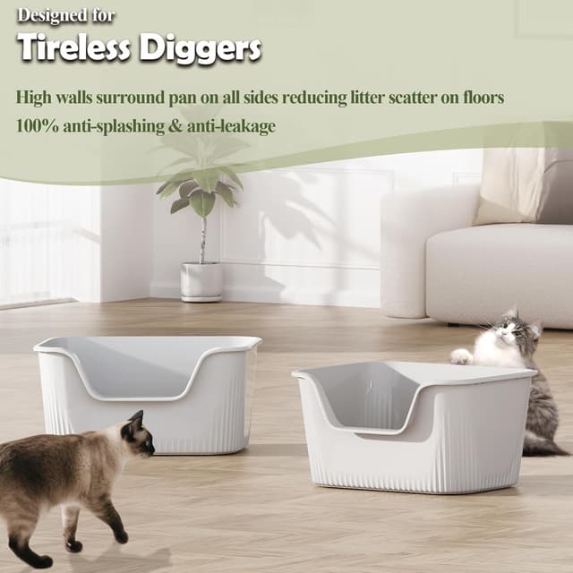 Detalle 2 de Vealind Cat Litter Tray High Sided with Side Entry (2 Pack) with Scoop – Deep, Anti-splash kitten litter box