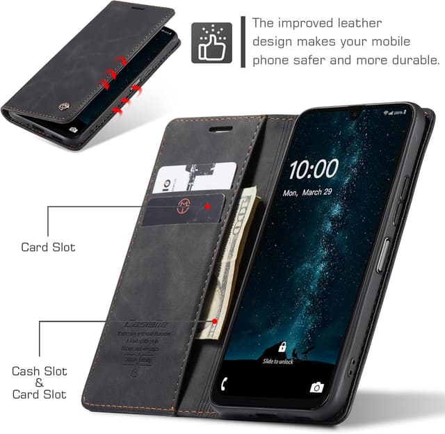 Detalle de Cracedily Galaxy A16 5G Wallet Case with Magnetic Flip, Card Slots & Kickstand (Black)