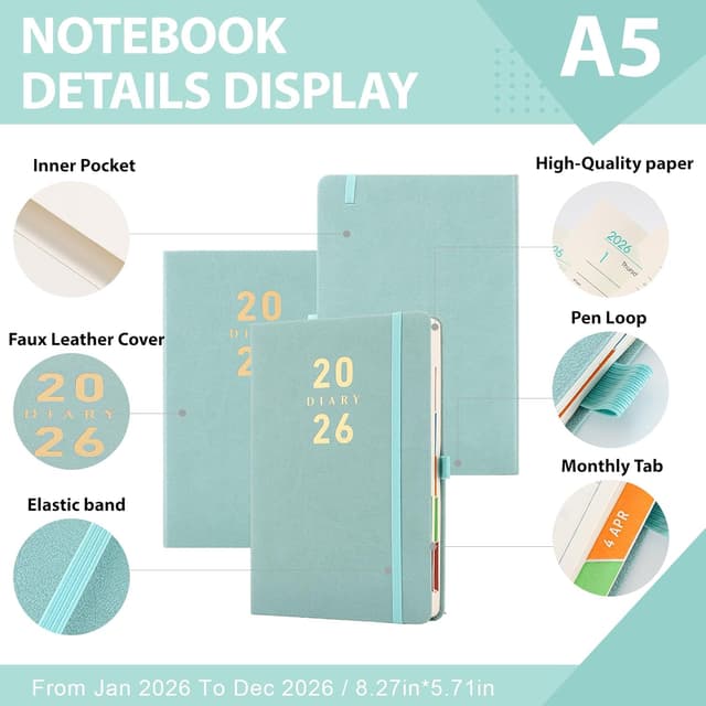 Detalle de Agenda 2026 A5 giornaliera, 1 pagina al giorno