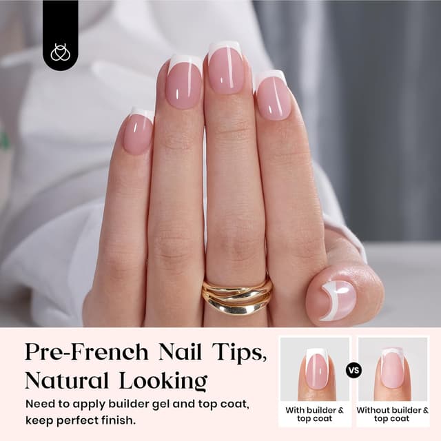 Detalle de beetles French Press On Nails 150er Set – kurze, quadratische Tips zum Aufkleben & DIY-French-Tipp