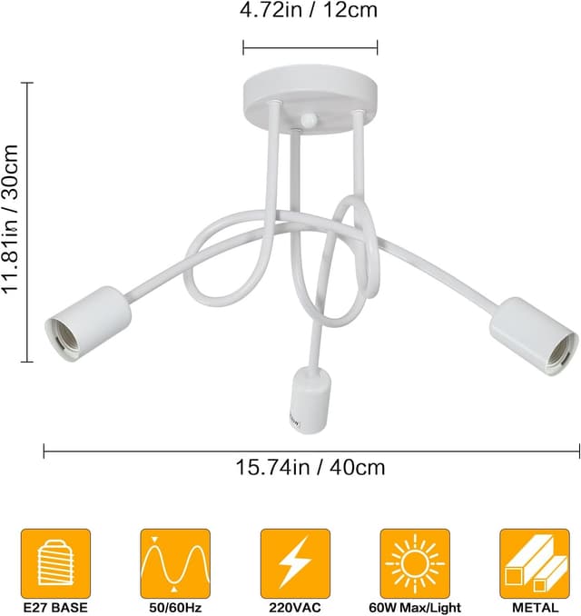 Detalle 2 de Toolight lampadario industriale bianco a 3 luci E27 Ø40 cm (lampadine escluse)