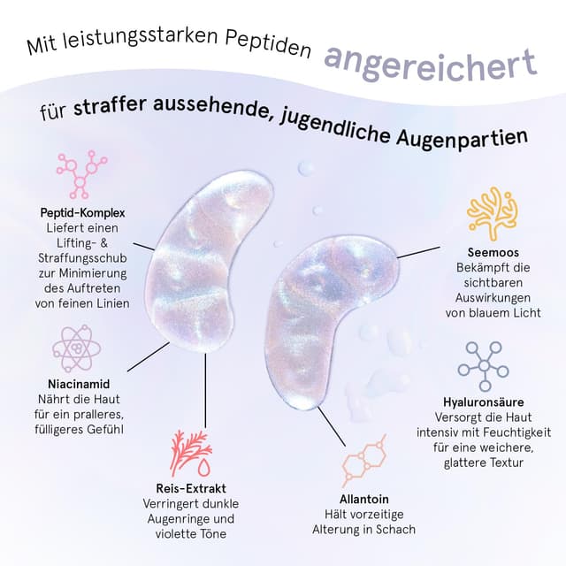 Detalle de grace & stella Augenpads gegen Augenringe und Schwellungen mit Peptiden & Reis-Extrakt (24 Paare)