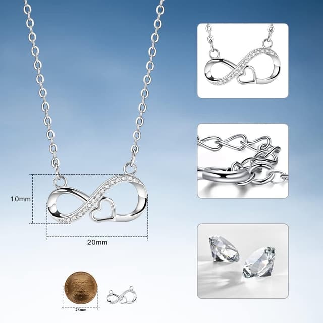 Detalle de Viwind Damen Kette aus 925 Sterling Silber mit Unendlichkeit & Herz Anhänger