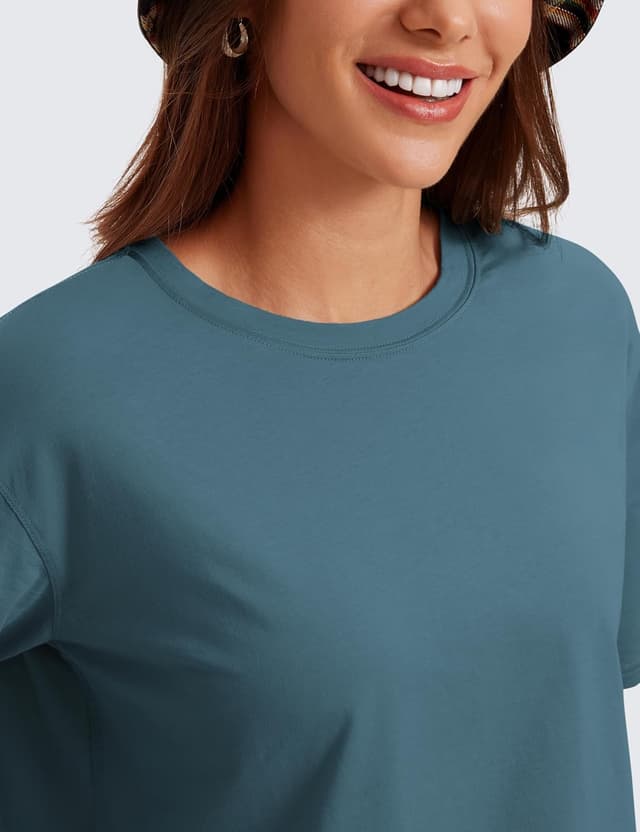 Detalle de CRZ YOGA Women’s Pima Cotton Workout T-Shirt (Short Sleeve Running Crop Top)