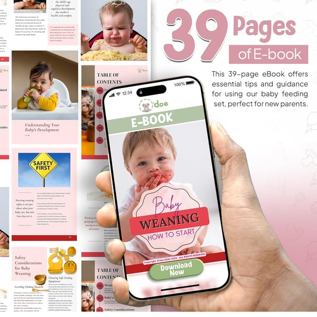 Detalle 2 de o’doe Baby Weaning Set (15-Piece Silicone Feeding Kit) with Suction Plate, Bowl, Bib, Sippy Cup, Fruit Feeder & Freezer Tray