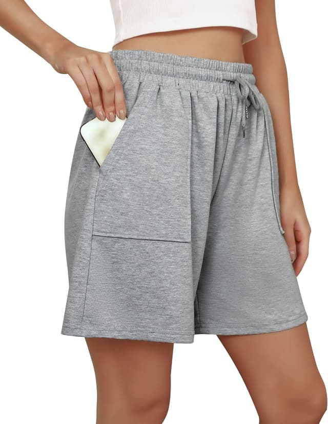 Detalle 2 de Cowasto Women’s Cotton Sweat Shorts with Drawstring Waist and Pockets (7" Inseam)