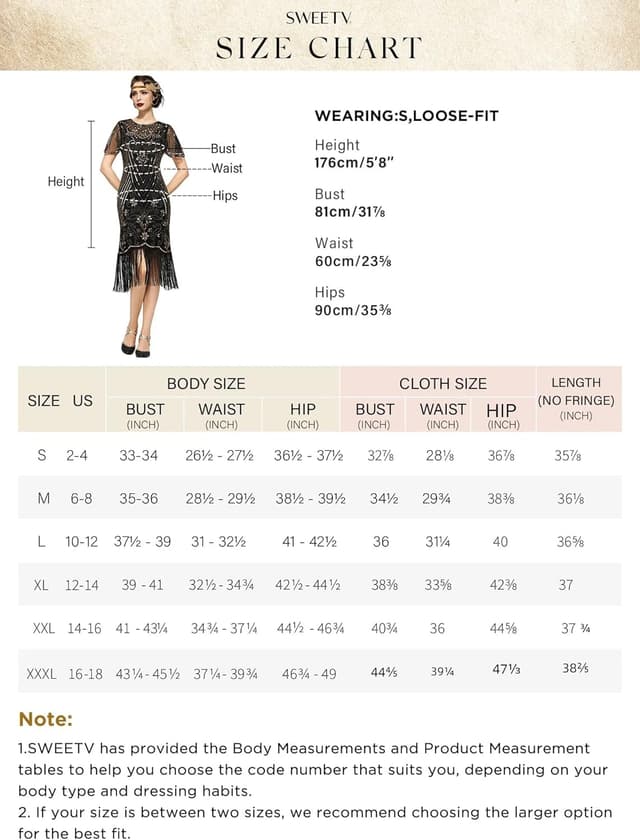 Detalle 2 de SWEETV Gatsby Kleid Damen 20er Jahre