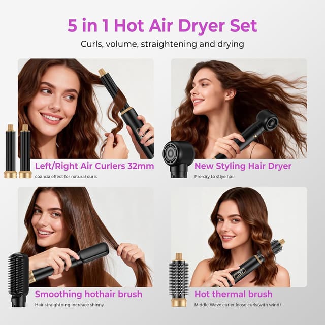 Detalle de UMIGA Styler per capelli 5 in 1 da 1000 W con LCD, air brush e accessori per lisci, ricci e volume