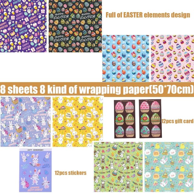Thumbnail 1 de HBell Easter Wrapping Paper 8 Sheet