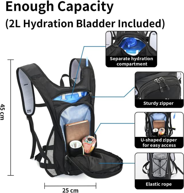 Detalle 2 de TTIAISHLE Hydration Pack Backpack with 2L BPA-free water bladder