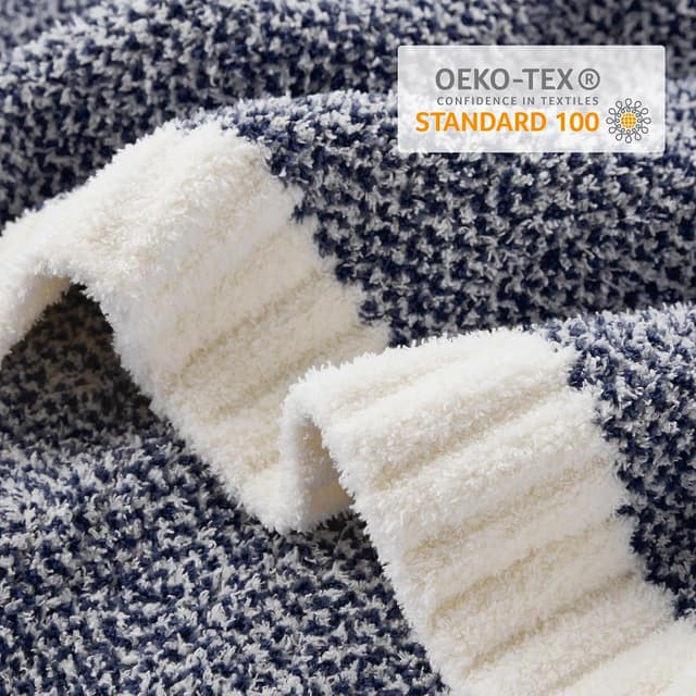 Detalle de Snuggle Sac Heather Navy Throw Blanket (50x60 inches) — super soft microfiber knit for couch, bed, and travel