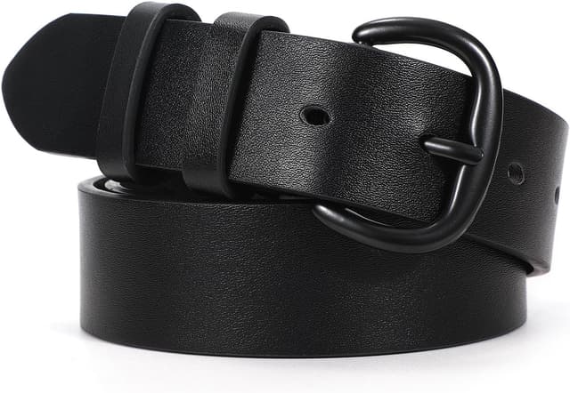 Detalle de WHIPPY Damen Gürtel aus Kunstleder mit goldfarbener Schnalle – schwarz, 3,3 cm breit