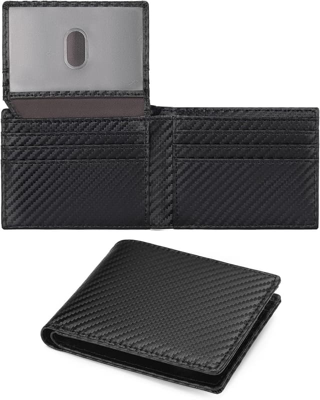 Detalle de GAEKEAO ultrathin RFID blocking bifold leather wallet with ID window and zip coin pocket
