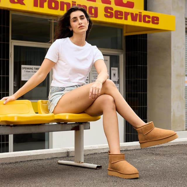 Detalle de OOW Ankle Platform Boots Genuine Suede Cozy Lined Boots