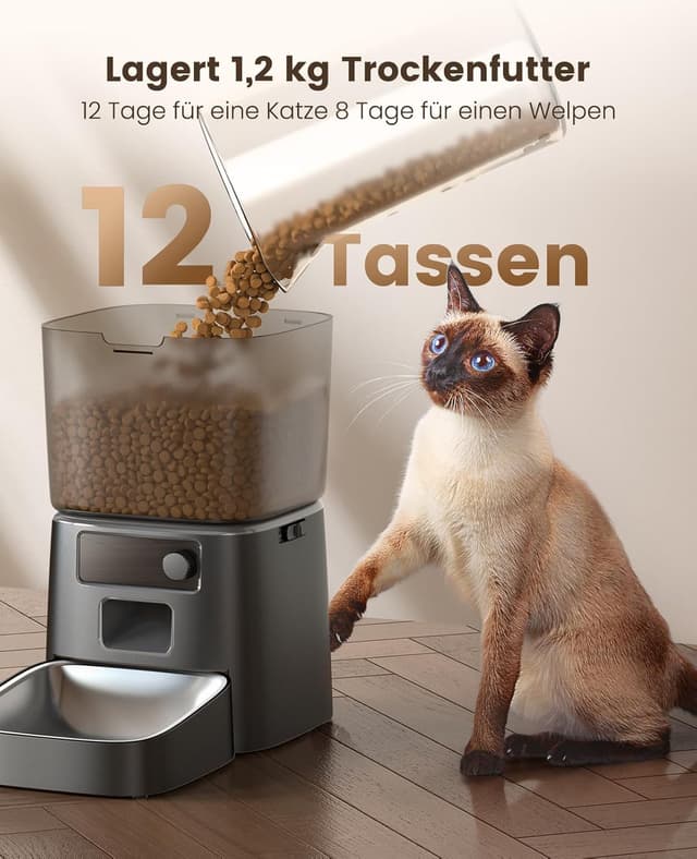 Detalle de oneisall 3,5 l Futterautomat für Katze mit WiFi & App-Steuerung (Upgrade 2,4 GHz) – inkl. Edelstahlnapf (Schwarz)