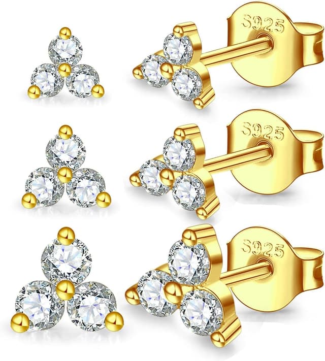 Detalle de MASOP Ohrstecker Silber Gold Rosegold Set (Silber 925, Zirkonia) – 3 Paar mit 3 / 4 / 5 mm