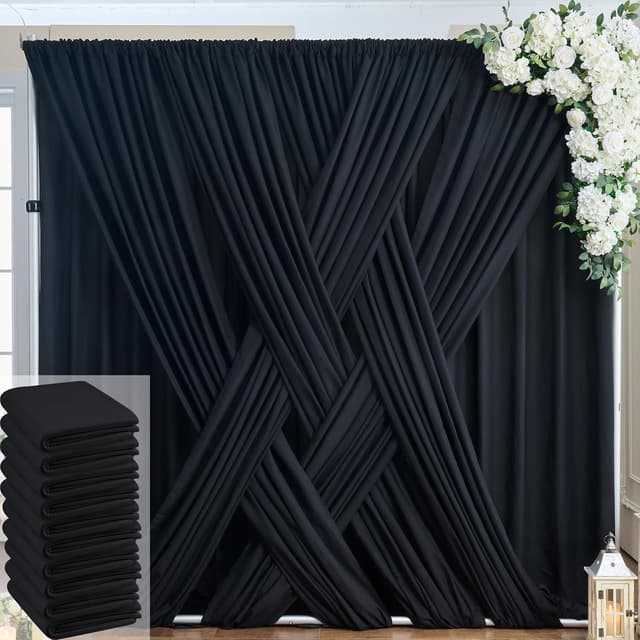 Detalle de Htper 50ft x 10ft Thick Black Backdrop Curtain (10 Panels) for Wedding, Photo Booth & Events