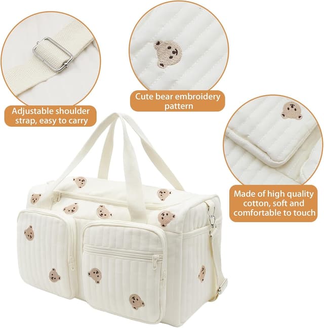Detalle de PinDaito Large Baby Changing Bag & Hospital Maternity Bag in Cotton with Embroidery