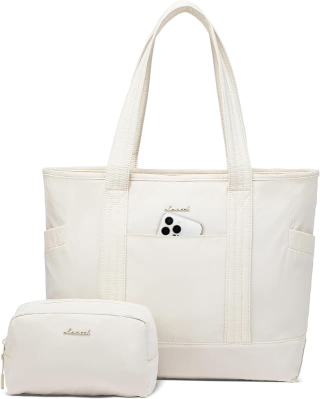 Detalle de LOVEVOOK Damen-Shopper mit Laptoptasche bis 15,6 Zoll, leichter Tote Bag für Arbeit, Schule, Gym & Reisen (beige)