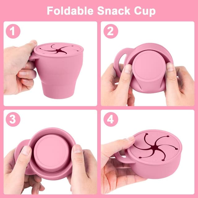 Detalle de Vicloon Tasse à collation en silicone pliable (boîte à goûter avec couvercle et poignées), sans BPA