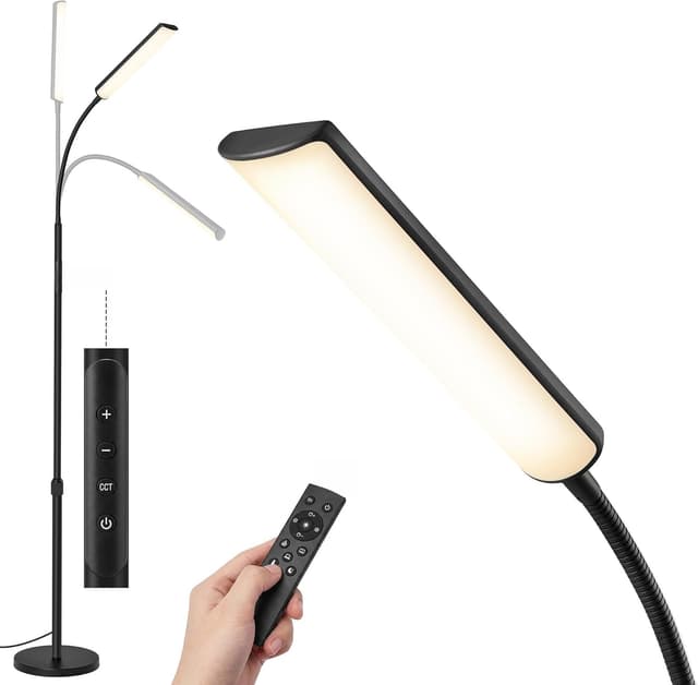 Detalle de VasAGLE LED Floor Lamp LFL007BD03 with adjustable height, 360° head, timer & remote