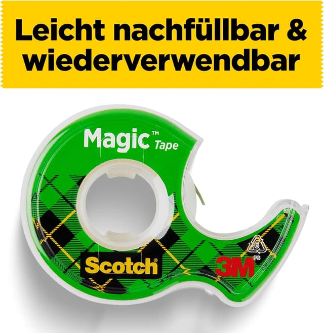 Detalle 2 de Scotch Magic Tape mit 3 Handabrollern – unsichtbares, mattes Klebeband 19 mm x 7,5 m