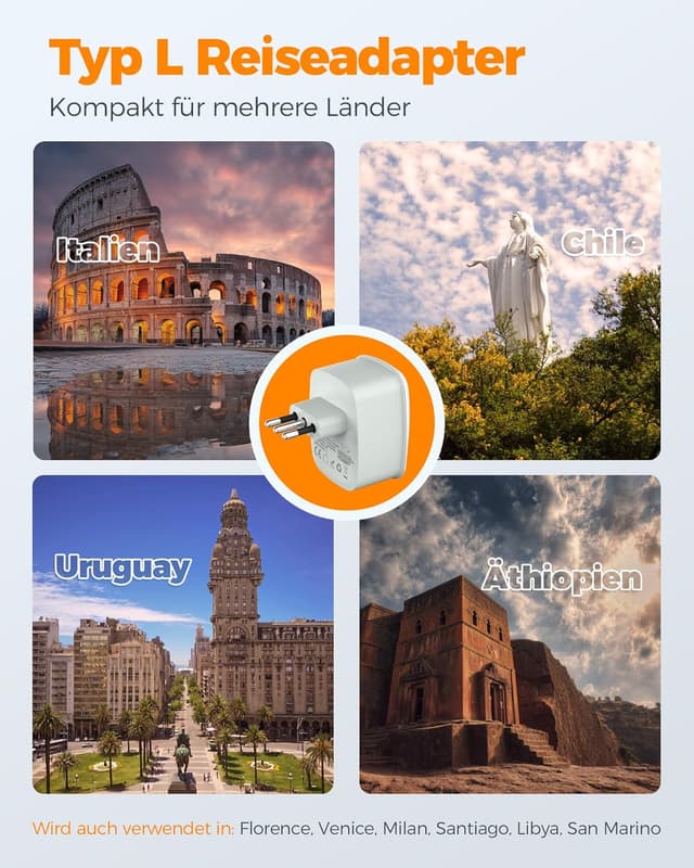 Detalle 2 de TESSAN Italien-Reiseadapter mit USB, 4000 W