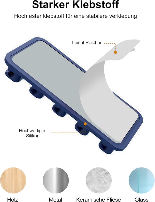 Detalle de Magnetischer Kabelhalter mit 5 variablen Magnetclips für Lightning, USB-C & Mikro-Kabel – universeller Kabelmanager (Blau)