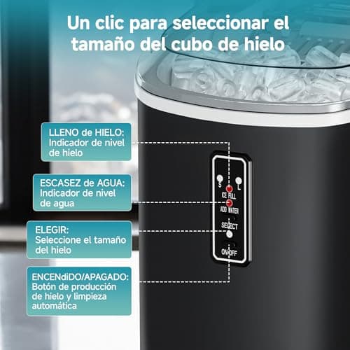 Detalle de EUHOMY máquina de cubitos de hielo pequeña portátil (9 cubos en 6 minutos, hasta 12 kg/día)