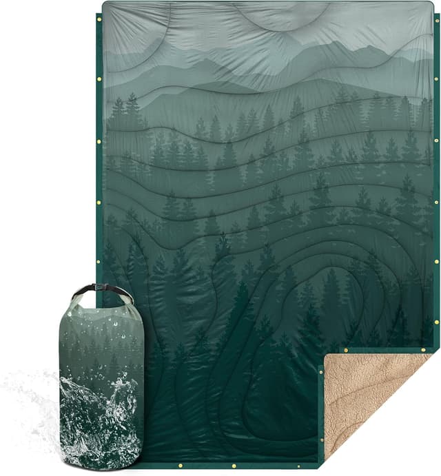 Detalle de KawaGebo Kamp Campingdecke Outdoor Reisedecke ultraleicht, wasserabweisend, inkl. wasserdichter Beuteltasche (200x145 cm)