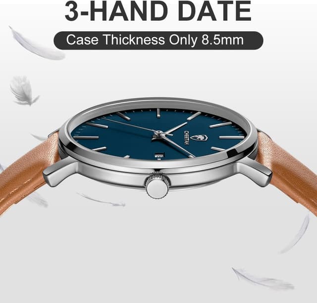 Detalle de CHEETAH Minimalistische Herren-Armbanduhr mit Analog-Quarz, 3 ATM und Lederarmband