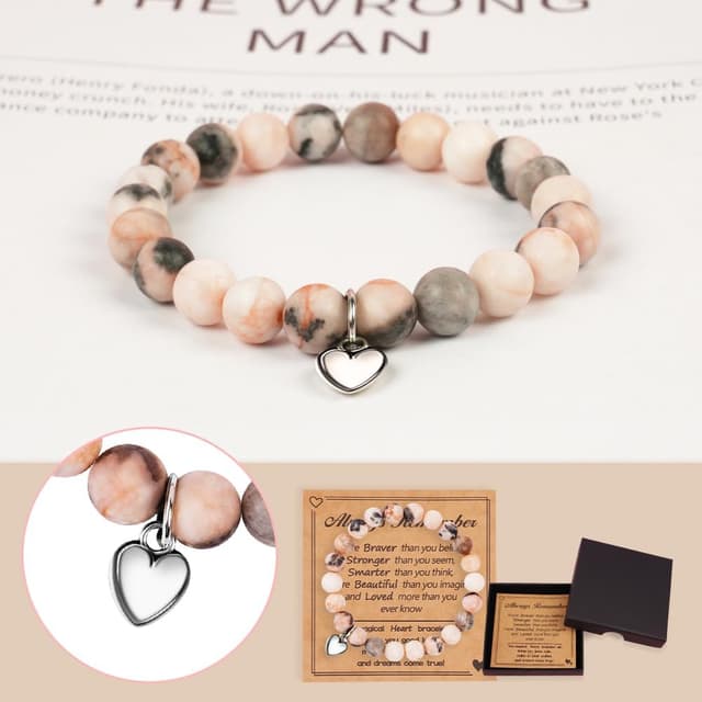 Detalle 2 de Aucuu braccialetti per bambini in pietra naturale con cuore, regalo per ragazze (compleanno e Natale)