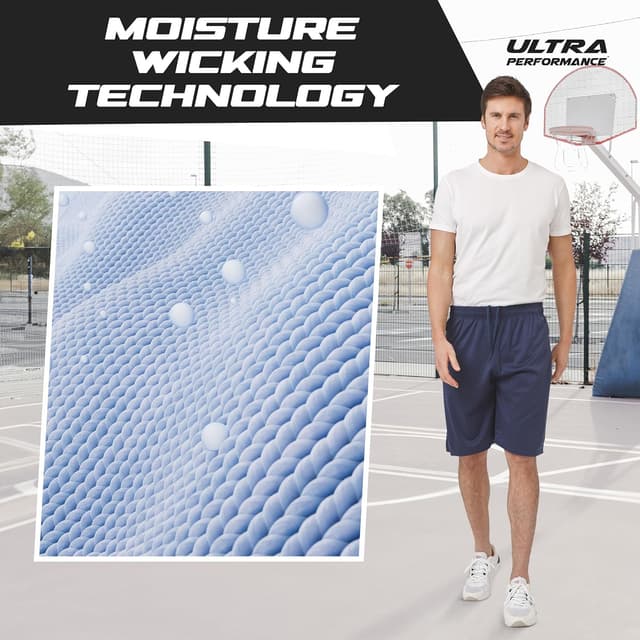 Detalle de Ultra Performance Mens 5 Pack Athletic Running Shorts with Zippered Pockets (Loose Fit, 10" Inseam)