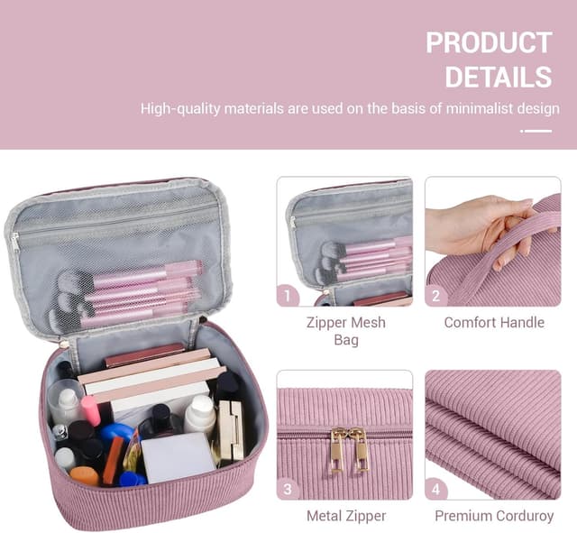 Detalle de MAGEFY corduroy small makeup bag with compartments – mini pouch for travel and handbags