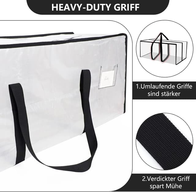 Detalle 2 de Dntorx 6er-Set Aufbewahrungstaschen 120L (faltbar, transparent) mit Reißverschluss & Griffen