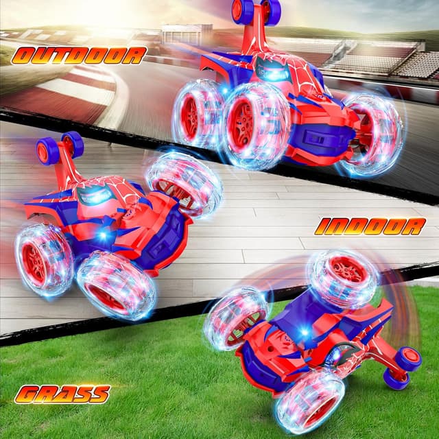 Detalle de Mafbeanl Remote Control Spider Stunt RC Car (Red) — 360° Rotation, 2.4GHz Control, Rechargeable Wheel Lights