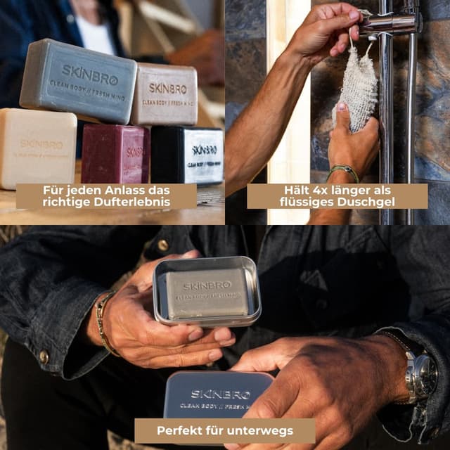 Detalle de SKINBRO Originals Festes Duschgel für Männer mit Aktivkohle (100 g) – vegan, silikonfrei, Made in Germany