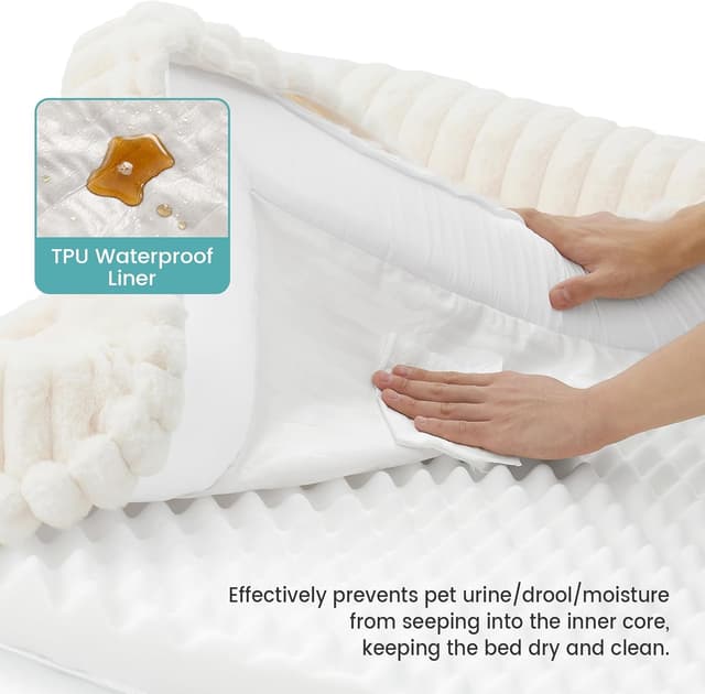 Thumbnail 6 de COZY KISS Orthopedic Dog Bed XL (112x81x18cm) with Waterproof Liner & Non-Slip Base, Beige