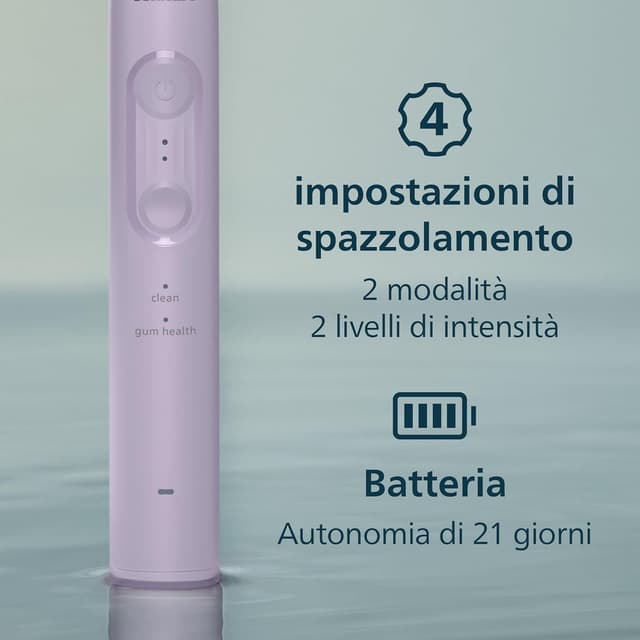 Detalle 2 de Philips Sonicare Serie 4000 HX4042/47 spazzolino elettrico sonico con sensore di pressione e autonomia fino a 21 giorni (lilla)