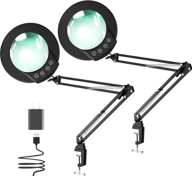 Detalle de Mandland 2er-Set 10x Lupe mit Licht und Klemme (echtes Glas), schwarz