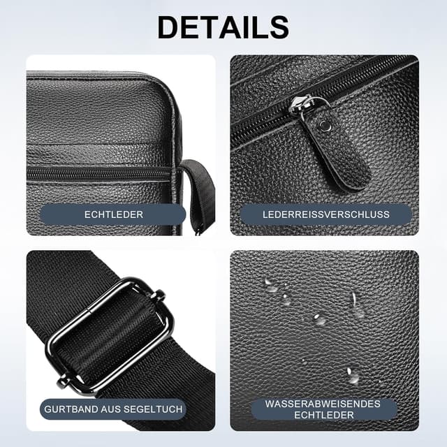 Detalle 2 de Leathario Herren Umhängetasche aus echtem Leder – Schultertasche mit verstellbarer, gepolsterter Tragegurtsystem