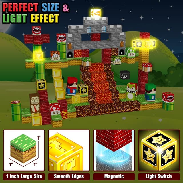 Detalle de TUKIIE magnetische Bausteine 200 Stück (ca. 2,5 cm) mit leuchtenden Elementen – Magnetspielzeug für Kinder ab 3 Jahren