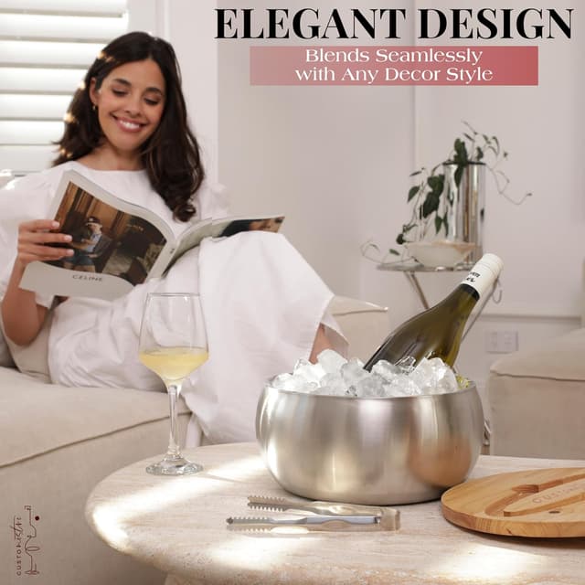 Detalle de Gusto Nostro 4.1L Insulated Ice Bucket with Lid and Tongs (Double-Wall Stainless Steel)