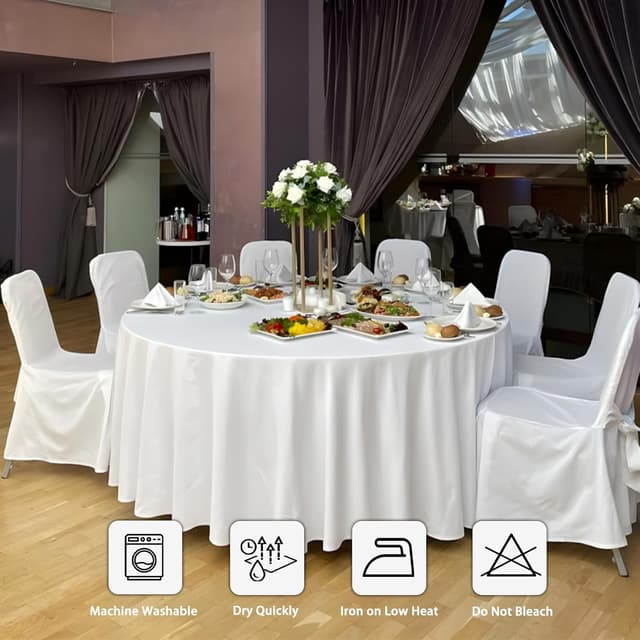 Thumbnail 6 de Heneger 8-Pack White Round Tablecloth (90-Inch) – Stain & Wrinkle Resistant Polyester