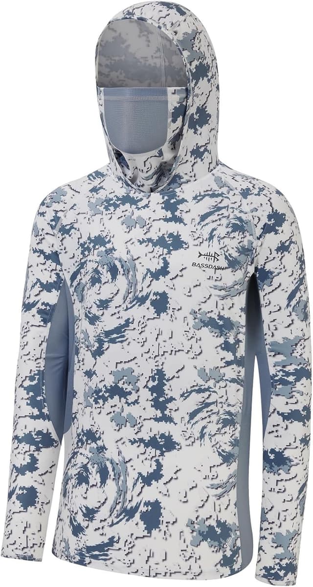 Detalle de BASSDASH Men's UPF 50+ Camo Long Sleeve Hoodie Shirt 🎣