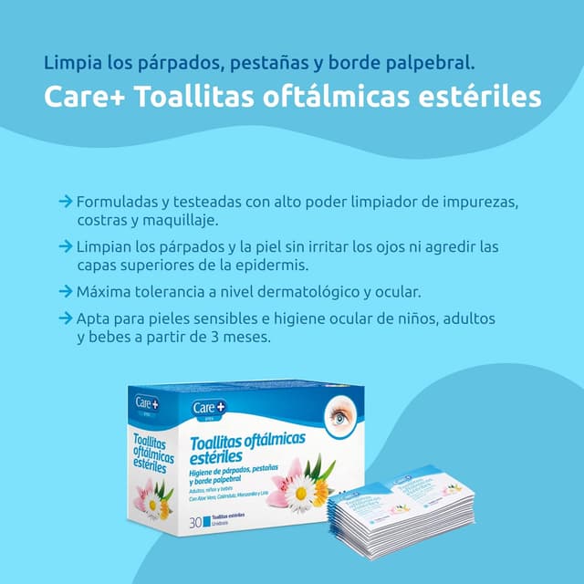 Detalle 2 de Care+ Toallitas Oftálmicas 60 unidades