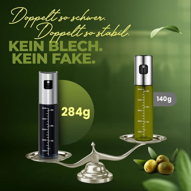 Detalle de Leisure Life® Hochwertiger Ölsprüher mit UV-Schutzglas (Obsidian Black) – 100% BPA-frei
