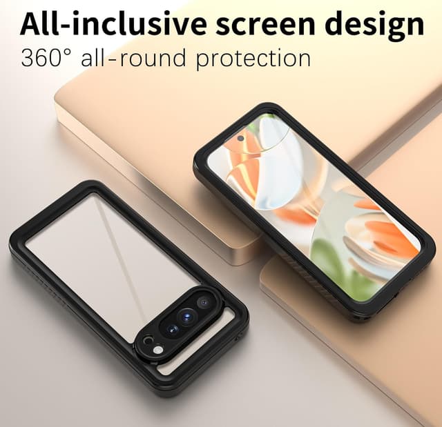 Detalle de Waterproof Case for Google Pixel 10 Pro (IP68) with Built-in Lens & Screen Protector, Clear Cover, Black