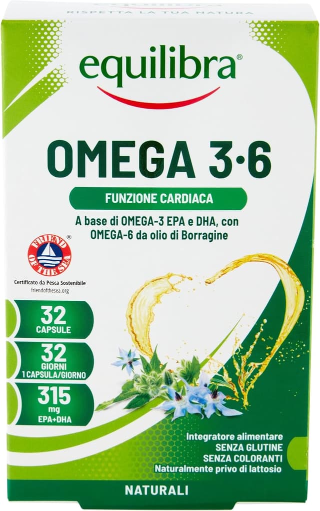Detalle de equilibra Omega 3-6 integratore 32 capsule per cuore e vista 💊